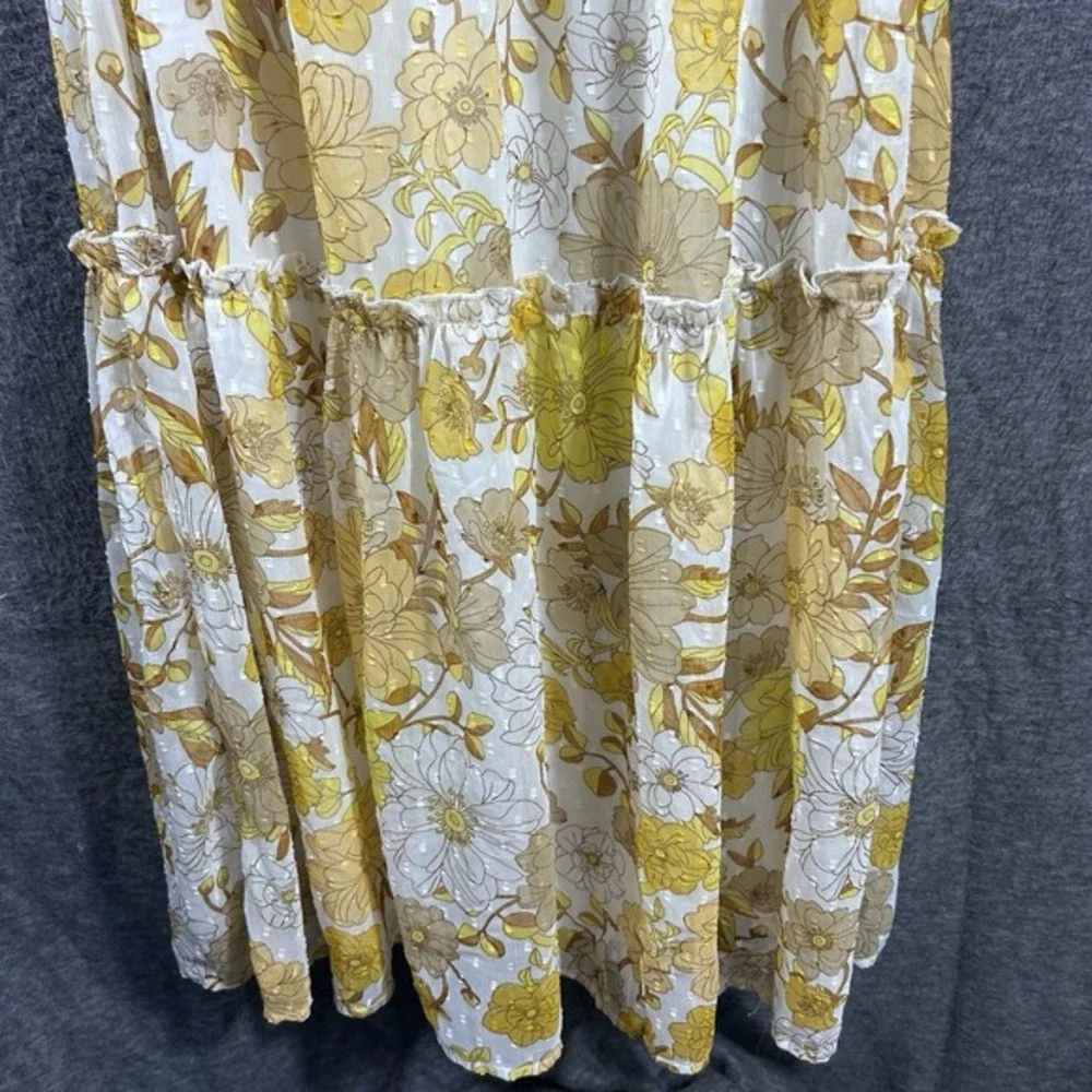 Charlotte Russe Maxi Women's Sundress Size M Yellow Floral Tiered Babydoll Lined - Picture 6 of 12